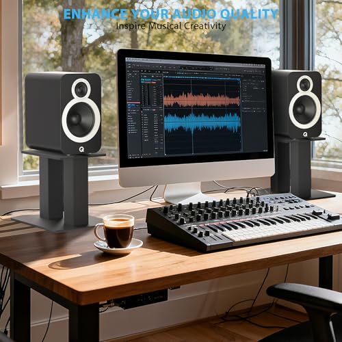 Desktop Speaker Stands 1 Pair for Small/Medium Bookshelf Speakers | Steel Studio Monitor Stands,Medium - size: 7.9"L x 6.5"W x 6"H
