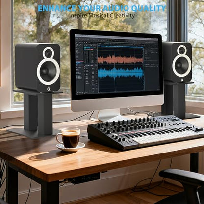 Desktop Speaker Stands 1 Pair for Small/Medium Bookshelf Speakers | Steel Studio Monitor Stands,Medium - size: 7.9"L x 6.5"W x 6"H