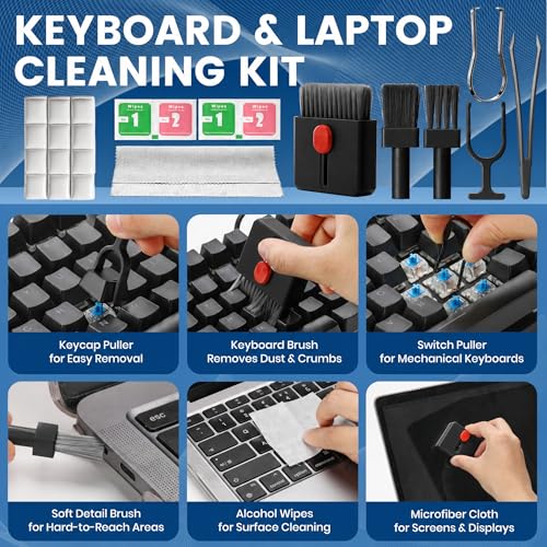 Upgrade Phone Cleaning Kit (57PCS), iPhone Cleaning Kit, Cleaning Kit for AirPods, Keyboard Cleaning Kit, Charging Port Cleaner for Apple Lightning/Android USB-C (Black, with 10 Mini Brush) - color: Black (57PCS)