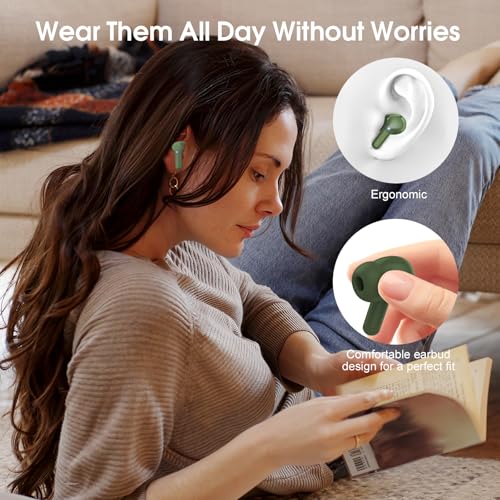 BESNOOW I53 ENC Wireless Earbuds Bluetooth 5.4 HiFi Stereo in Ear Ear Buds | With ENC Noise Cancelling Mic, IP7 Waterproof in Ear Earphones,48H, LED Display Ear buds for Pad Phones Workout Sports, Green - color: Green