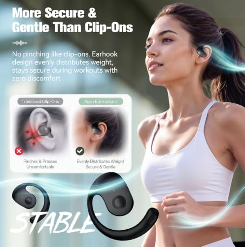 Xmenha Over The Ear Earbuds Open Ear Headphones Over The Ear Headphones | Over Ear Earbuds Air Bone Conduction Earbuds Earphones Air Bone Conducting Conduction Headphones Bluetooth - color: Black, style: Normal