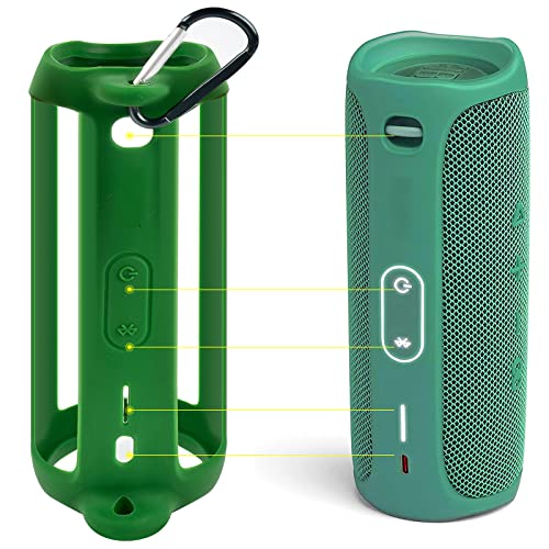 PAIYULE Silicone Case for FLIP 5 Portable Bluetooth Speaker, Green | Gel Soft Skin Cover, Rubber Case, Travel Carry Pouch with Strap (Speaker and Accessories not Included) - color: Green