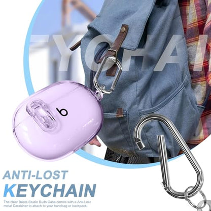 for Beats Studio Buds/Studio Buds Plus Case Cover with Lock, Clear Purple | Protective Cover for New Beats Studio Buds + Wireless Earbuds Case with Keychain & Cleaner Kit (2021/2023) - color: Clear Purple+P