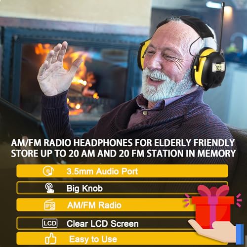 BJKing AM/FM Radio Headphones with Digital Display EP003, 30dB AM FM Hearing Protection Safety Ear Muffs, Ear Protection Headphone for Mowing, Landscaping, Shooting and Construction Black-Orange - color: Orange