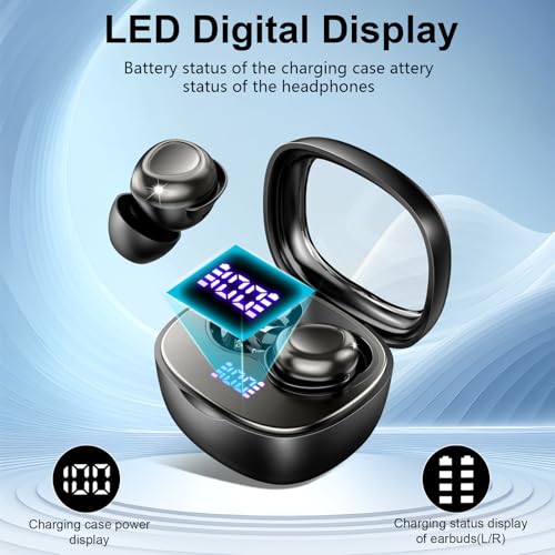 Sleep Ear Buds, 2025 True Wireless Earbuds, Ultra-Mini Bluetooth 5.4 Earbuds for Side Sleepers, 42H Play Hi-Fi Stereo 3D Bass Noise Cancelling Bluetooth headphones, USB C, IP7 Waterproof LED Earphones - color: Black