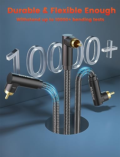 VANAUX Subwoofer Cable 90 Degree RCA to RCA Audio Stereo Cable Male to Male 24K Gold Plated Connector Nylon Braided Double Shielded Clean Sounding Signal Black/5ft/1.5m - color: 90°Design RCA, size: 5ft/1.5m