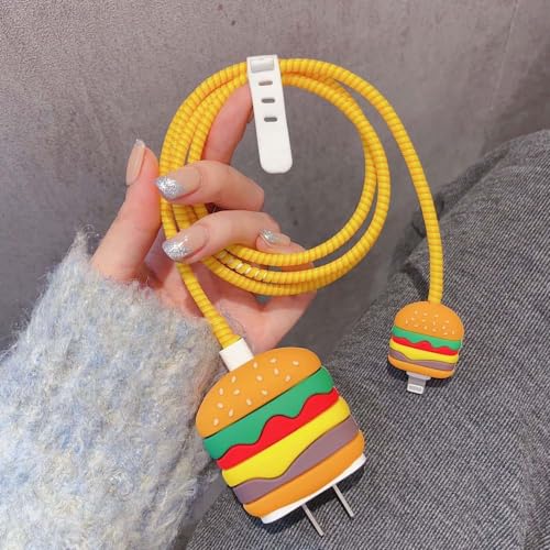 ZOSTLAND 5 in 1 DIY 18W 20W Heart Shape Protector Data Cable USB Charger Line Earphone Wire Saver Organizer Compatible with iPhone 11 12 13 14 15 Pro Max - color: Hamburger