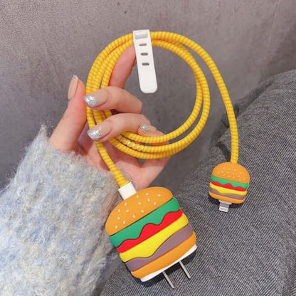 ZOSTLAND 5 in 1 DIY 18W 20W Heart Shape Protector Data Cable USB Charger Line Earphone Wire Saver Organizer Compatible with iPhone 11 12 13 14 15 Pro Max - color: Hamburger