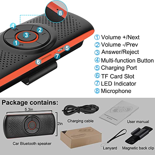 Skybess Bluetooth Car Speaker for Cellphone, Portable Bluetooth 5.3 Handsfree Speakerphone Wireless Music Player Car Kit with Visor Clip, Supports Siri & Google Assistant | TF Card Play