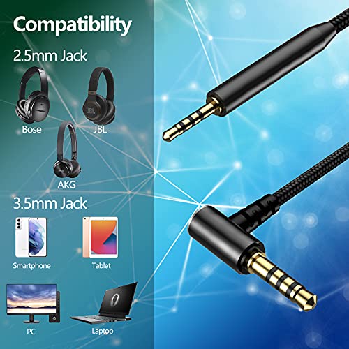 2.5mm to 3.5mm Replacement for Bose Headphone Cord, Nylon Braided Wire | 1.5m/4.9Ft Audio Cable for Bose 700 QC25 QC35 QC35 II OE2 AE2, JBL E45BT E55BT E65BTNC, AKG with Inline Mic & Volume Control