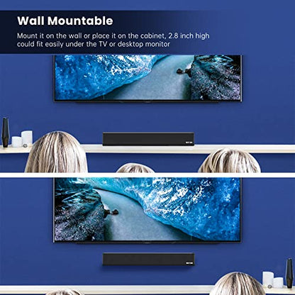 Sound Bar, BESTISAN 50 Watts Soundbar with HDMI, Optical, AUX, USB,Sub Out and Bluetooth Connection, DSP, Bass Adjustable, 16 Inch, Mountable