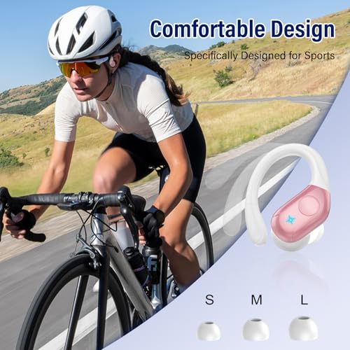 Qecnato Wireless Earbuds Bluetooth 5.4 Headphones Sports, 75H Stereo Deep Bass Over Ear Buds with Earhooks, Bluetooth Earbuds with 4 ENC Mic, LED Display, IP7 Waterproof Earphone for Running, Pink