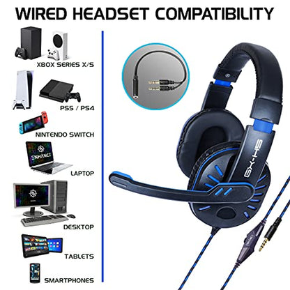 ENHANCE GX-H5 Gaming Headset with Microphone - Universal Gaming Headset for PS4, PS5, Xbox, PC, Switch with Adjustable Headband, Volume Controller, USB Sound-Isolating Earcups, Splitter Cable (Blue) - color: Blue