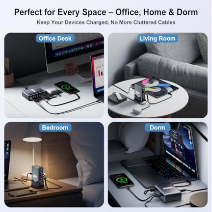600W Fast Charging 8 Port USB C Charger Block with Nylon Fast Charging Cable, Multi-Device Charging Station Wall Desktop Charger with GaN Ⅲ Technology, USB-C Charger Adapter for MacBook/iPad/iPhone 17 - size: 600 W