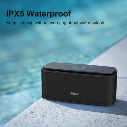 DOSS SoundBox Touch Wireless Bluetooth Speaker-12W HD Sound with Rich Bass | Portable & Small Design, IPX5 Waterproof, 20H Playtime, Handsfree, House, Office Desktop, Bedroom, Indoor Use, Black - color: Black