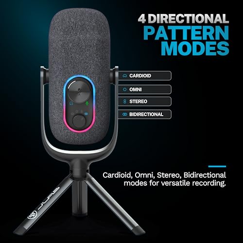 JLab Epic Talk USB Streaming Microphone with Cardioid, Omni, Stereo, bi-Directional Modes, Volume/gain Control, Quick Mute, 3.5mm AUX, White - color: Black