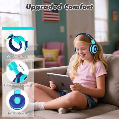 SIMOLIO Kids Bluetooth Headphones with Share Port, HD Mic for Toddler Boys - color: Mint