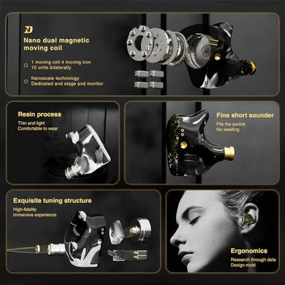 CCA ND 001 4BA+1DD in Ear Monitor, HiFi IEM Earphones, Deep Bass Wired Earphones with Tangle-Free Detachable Cable（with MIC ） - color: Black, size: With Mic