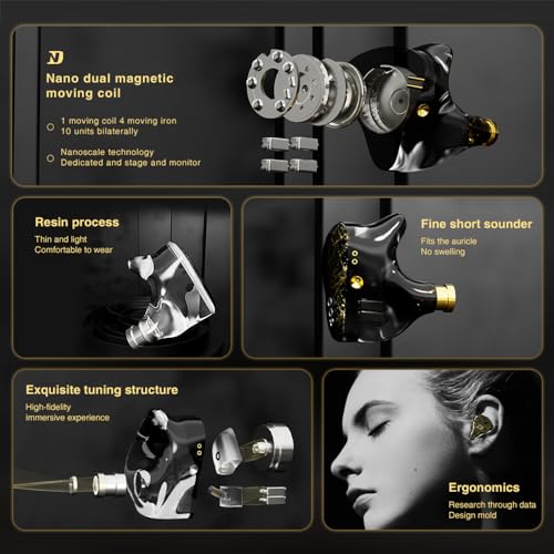 CCA ND 001 4BA+1DD in Ear Monitor, HiFi IEM Earphones, Deep Bass Wired Earphones with Tangle-Free Detachable Cable - color: Black, size: Without Mic