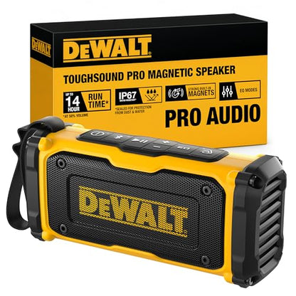 DEWALT Heavy Duty Magnetic ToughSound Pro Bluetooth Speaker – 22W | Jobsite Portable Speaker w/Built-in Magnets, IP67 Dust & Waterproof, 14H Runtime, Auracast Multi-Speaker Linking & EQ Modes