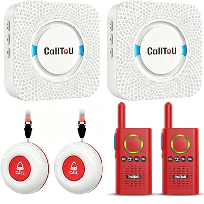 CallToU Caregiver Pager Wireless Alert Button Home Wireless Intercom System | Easy Use, Red Walkie Talkies for Seniors Long Range Room Intercoms 2 Way Radio for Elderly/Patient/Adults/Home/Office - color: white 2-2-2