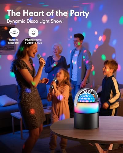 Karaoke Machine with Disco LED Lights for Adults Kids, Portable Bluetooth Speaker with 2 Wireless Microphones, Easter Birthday Gifts for Boys Family Home Party Basket Stuffers (Black) - color: Black
