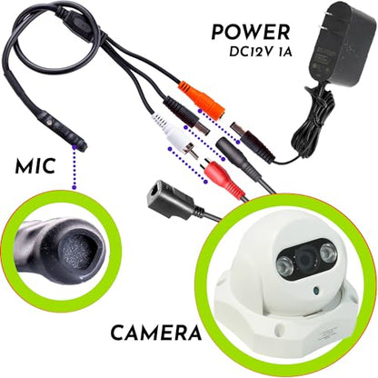 CCTV Microphone Outdoor for Security Camera IP: Audio Microphone CCTV Surveillance RCA with High Sensitive Preamp Amplified Pickup Device Mic External Camera Sound (2 Pack)