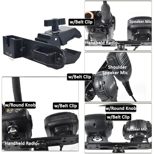 HYS Radio & Speaker Mic Clamp Mount Holder - Quick Release for Uniden BC906W Wireless CB Microphone and Speaker, Marine Radio, Walkie Talkie, Police Scanner w/ Belt Clip & Knob Holder Base - style: HYSZ10AL