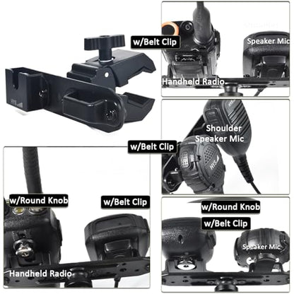 HYS Radio & Speaker Mic Clamp Mount Holder - Quick Release for Uniden BC906W Wireless CB Microphone and Speaker, Marine Radio, Walkie Talkie, Police Scanner w/ Belt Clip & Knob Holder Base - style: HYSZ10AL