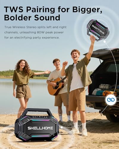 80W Bluetooth Outdoor Speakers, Portable Waterproof Jobsite Speaker | 30H Playtime, RGB Lights, BassUp 2.0, IPX6 Waterproof, TWS, 80W(Peak) Loud, Bluetooth 6.0 - color: Yellow