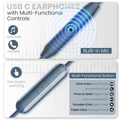 Philips USB-C Wired Earbuds with Microphone, Secure Fit Over-Ear Sport Earhooks, Deep Bass 15mm Drivers, in-Line Controls, Plug-and-Play USB-C Earphones, Wired Open Ear Headphones for Running & Gym - color: Blue, style: USB-C WITH MIC