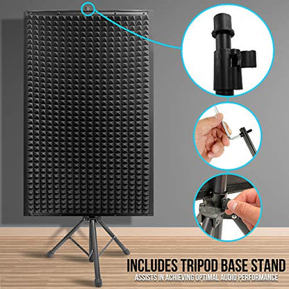 Pyle Sound Wall Panel Studio Foam-Acoustic Isolation Absorber Shield and Dampening Wedge with Height Adjustable, Includes Tripod Base Stand, 2 Pack PSIP24X2 - size: 2-Pack
