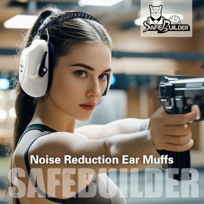 SAFEBUILDER Ear Muffs Noise Reduction SNR 33dB Adjustable Lightweight Safety Earmuffs Sound Proof Noise Cancelling ANSI - color: 1-white