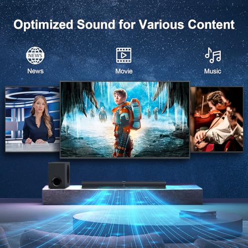 Sound Bar with Subwoofer, 110W Sound Bar with Adjustable Deep Bass & 3 EQ Modes, Bluetooth/ARC/Opt/AUX Connect, Sound Bar for Smart TV - size: 31" Soundbar + Subwoofer
