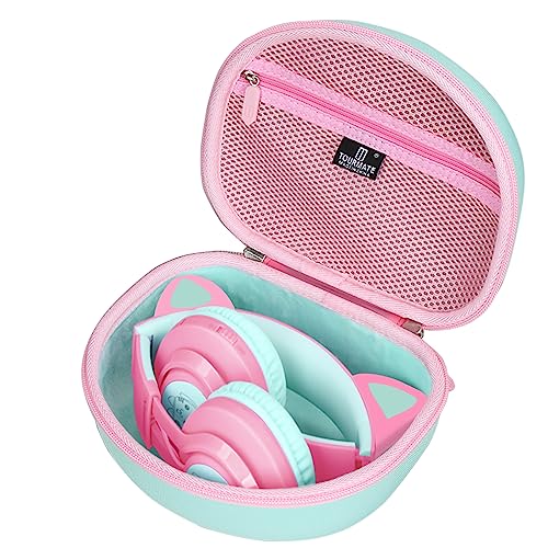 Tourmate Hard Travel Case for Riwbox CT-7 CT-7S / iClever HS01 / FosPower Cat Ear LED Light Kids Wireless Headphones, Protective Carrying Storage Bag (Pink&Green Box for Sale) - color: Pink&Green