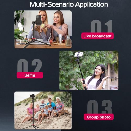 ULANZI MT-44 Auto Open Phone Tripod, 59" Extendable Selfie Stick Vlog Stand | 2-in-1 Phone Clip, Cold Shoe, 360° Ball Head Camera Tripod for iPhone Sony DJI Osmo Pocket 4 Nano Luna, Portable for Travel - color: BLACK