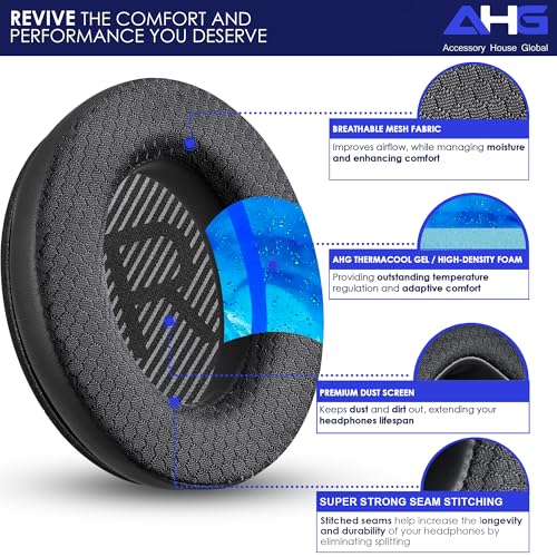AHG Accessory House Global Cooling Gel Replacement Ear Pads Compatible with Bose QuietComfort 2023 / QC35 II, QC35, QC45, QCSE and QCSC Headphones, Extra Thick Ear Cushions with Scrims, Easy DIY Fit - color: AHG-QUIETCOMFORT-COOL-GEL-EP