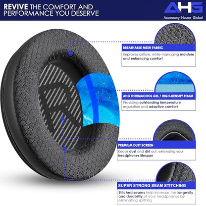 AHG Accessory House Global Cooling Gel Replacement Ear Pads Compatible with Bose QuietComfort 2023 / QC35 II, QC35, QC45, QCSE and QCSC Headphones, Extra Thick Ear Cushions with Scrims, Easy DIY Fit - color: AHG-QUIETCOMFORT-COOL-GEL-EP