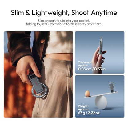 ULANZI MA62 Magnetic Phone Tripod Stand, Ultra-Slim 0.33in Pocket-Sized Foldable Kickstand, N52 Magnet Aluminum Alloy Mantis Hook Desktop Mount, 2.22oz Portable Mini Tripod for iPhone Android
