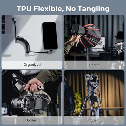 SMALLRIG USB-C to USB-C Coiled Cable (Angled to Angled) - 4793 | 90° Angled-to-Angled Design, 20Gbps High-Speed Data Transfer, Supports PD 100W Fast Charging for iPhone/Laptops/Cameras etc. - size: 1.15FT-3.28FT, style: Angled to Angled Coiled