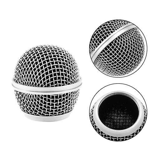 2 PCS Microphone Ball Head Mesh Grill, Silver | Microphone Head Replace, Compatible with SM58, SM58LC, SV100, RK143G, Wireless Vocal Mic Head Cover - color: Silver