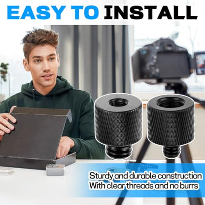 2 Pack 1/4 to 3/8 & 3/8 to 1/4 Camera Tripod Screw Adapter, Male to Female Thread Converter for Tripod Mount Light Stand Microphone Stand Monitor – Black - color: Black