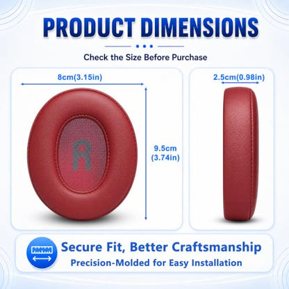 Replacement Ear Pads for JBL Tune 700BT, 710BT, 720BT, 750BTNC, 760NC, 770NC Headphone, Extra Thick Cushions, Ear Cups Cover, Soft Leather＆Memory Foam Headset Earpads (Red) - color: Red