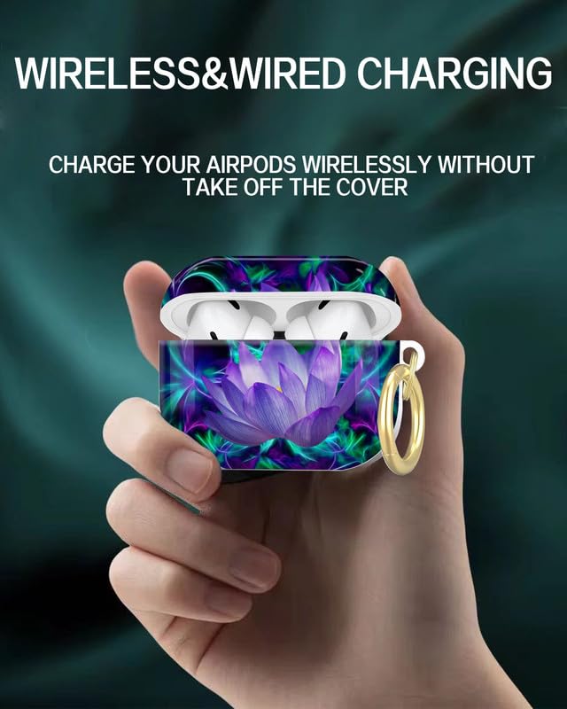 Compatible with AirPod Pro 2nd//1st Generation Case Cover with Key Chain,Full Protective Shockproof Wireless Headphone Case for Airpod Pro 2023/2022/2019(Purple Glowing Lotus) - color: Purple Glowing Lotus