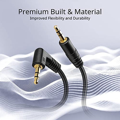 TNP 3.5mm Right Angle Audio Cable, 15 Feet Male-to-Male Aux Headphone Cord | 90 Degree Trs Aux Cable with Gold-Plated Connectors for Car Stereos, Speakers, Phones, Tablets, Computers and Headphones - size: 15 Feet