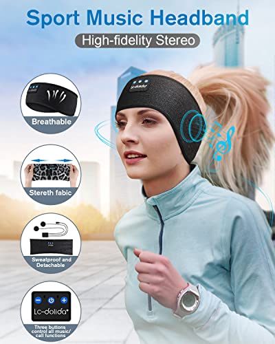 LC-dolida Sleep Headphones Bluetooth Music Band Headphones with Thin HD Stereo Speakers Perfect for Side Sleepers, Sport, Yoga, Travel - color: Black Stripe