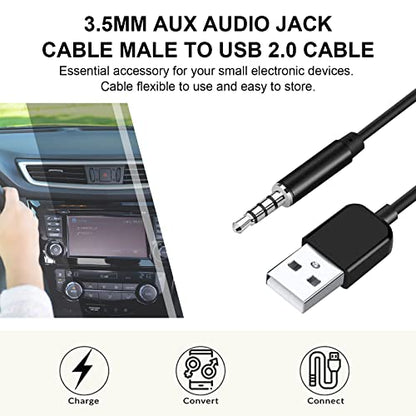 USB to 3.5mm Jack Audio Adapter, AUX Charge Cable for MP3 Player | Works with MP3 Player, Headphones and PC Speakers – Universal Adapter for Devices Without USB Port, Handy Repla