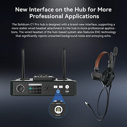 Hollyland Solidcom C1 PRO 5-Person Noise Cancelling Wireless Intercom Headset System w/HUB, 1100ft Full-Duplex 1.9GHz AB Group PTT Mute Expandable Comm Headset for Church Drone TV Film（G-Mount） - size: 4 Set HUB