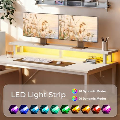 AODK Gaming Computer Desk w/PC Showcase Stand, 59" Reversible, RGB LED - color: White, size: 59 Inches