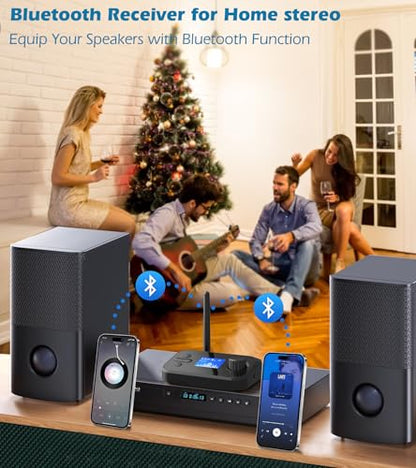 KAIY Bluetooth Transmitter for TV to Dual Headphones AUX Adapter | Bluetooth Adapter with LCD Display Adjustable Volume, Bluetooth Receiver for Home Stereo, Support 3.5mm/Optical/TF Card